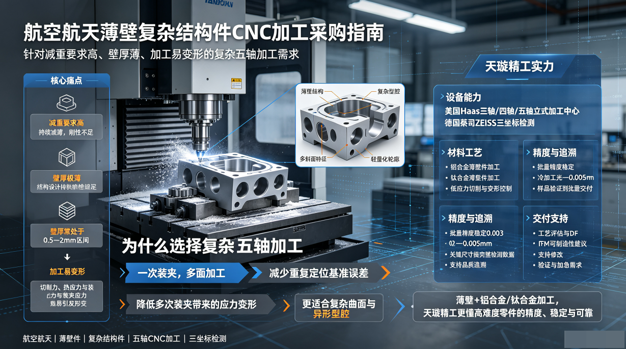 航空航天薄壁复杂结构件CNC加工采购指南：解决壁厚过薄、易变形、减重难问题